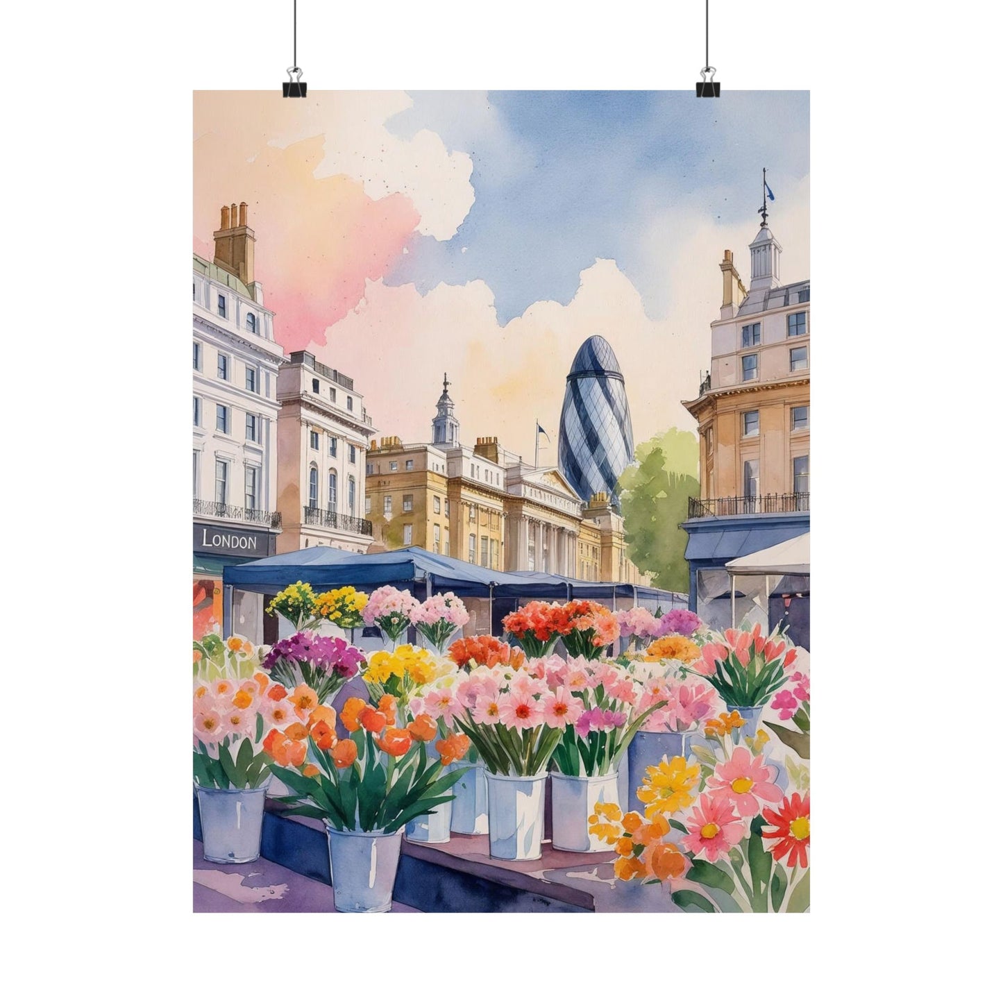 London Flower Market Watercolour Print