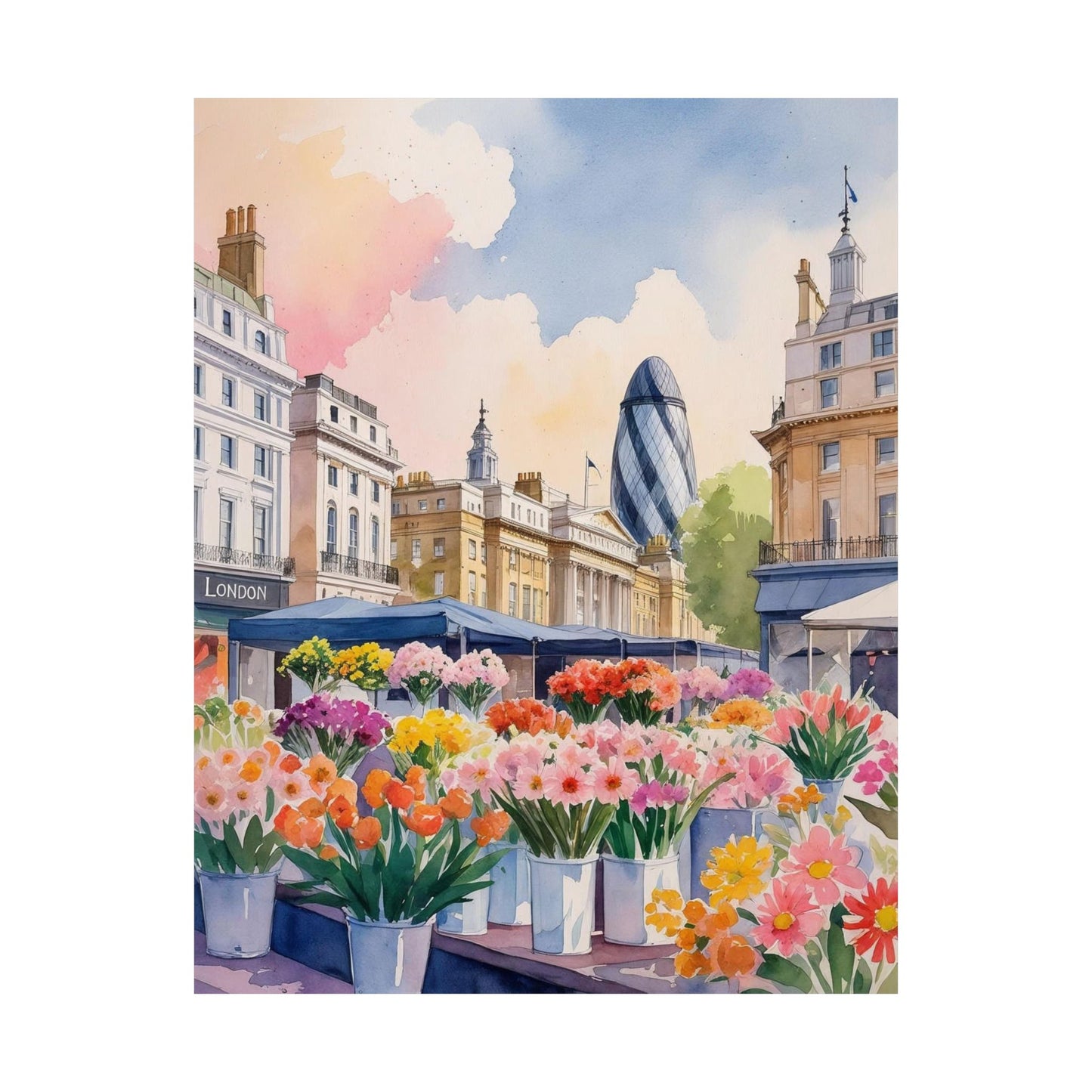 London Flower Market Watercolour Print