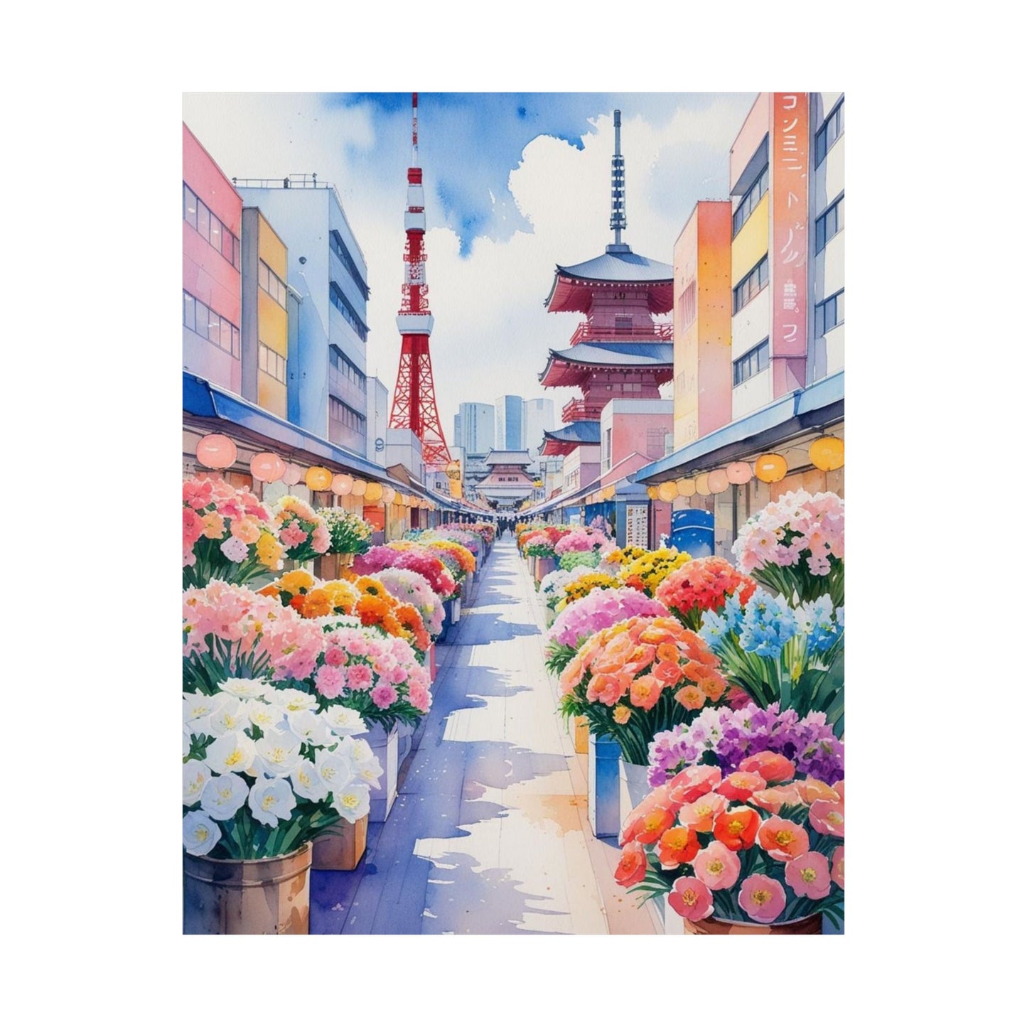 Tokyo Flower Market Watercolour Print