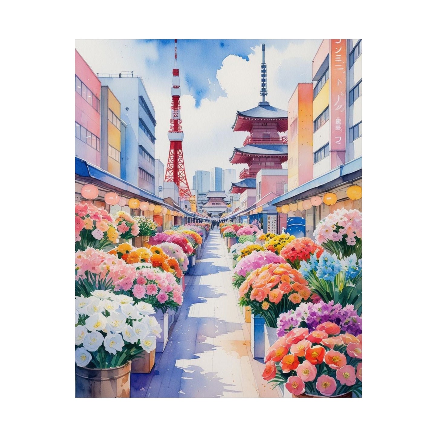 Tokyo Flower Market Watercolour Print