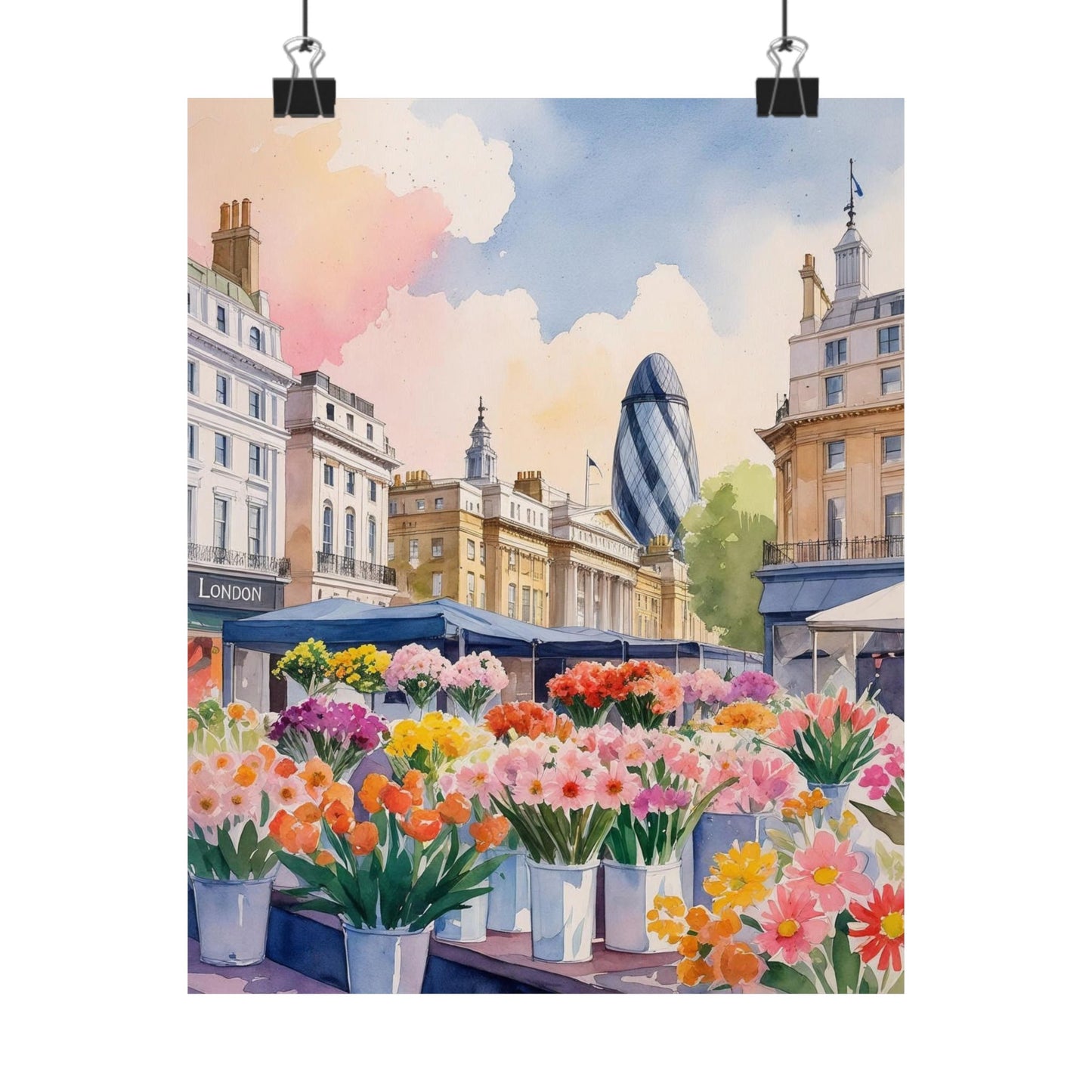 London Flower Market Watercolour Print