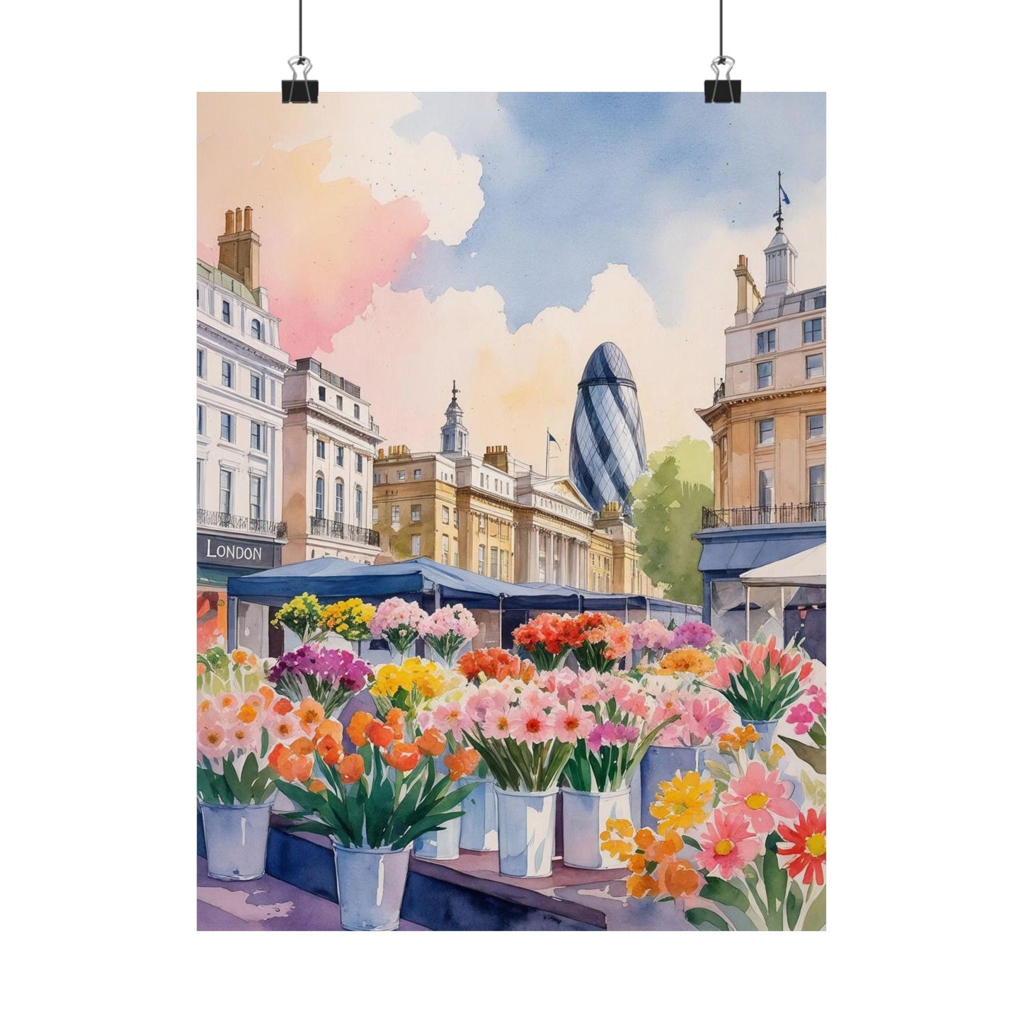 London Flower Market Watercolour Print