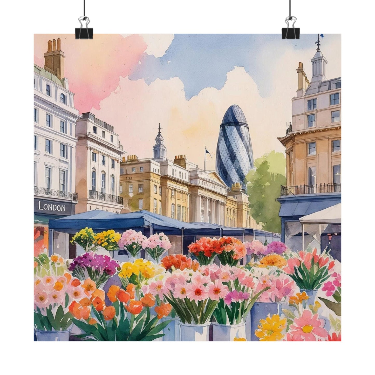 London Flower Market Watercolour Print